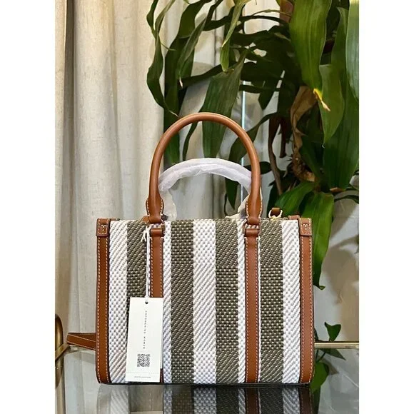 👛 NWT!!! AUTHENTIC TORY BURCH BLAKE STRIPED CANVAS TOTE 👛 - Picture 4 of 12